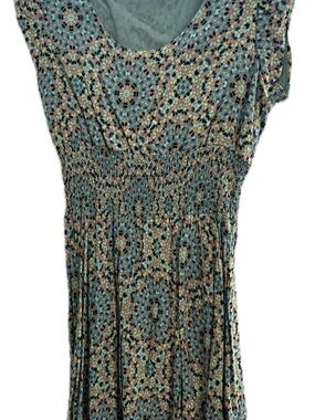 Entry Floral Mosaic Smocked Waist Tunic - Blue & Peach